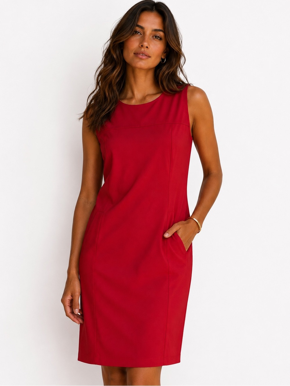 Talbots Sleeveless Red Sheath pencil Dress petites 6 career casual chic cocktail